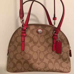 Tan and red Coach crossbody AND matching wallet